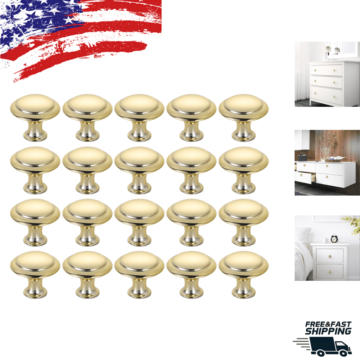 Lohoms Door Knobs, 500-Piece Stainless Steel Cabinet Pulls, Brushed Nickel Drawer Handles with Screws, Gold