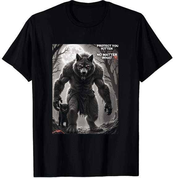 Funny Graphic Tee I'll Protect You Kitten Alpha Wolf T-Shirt