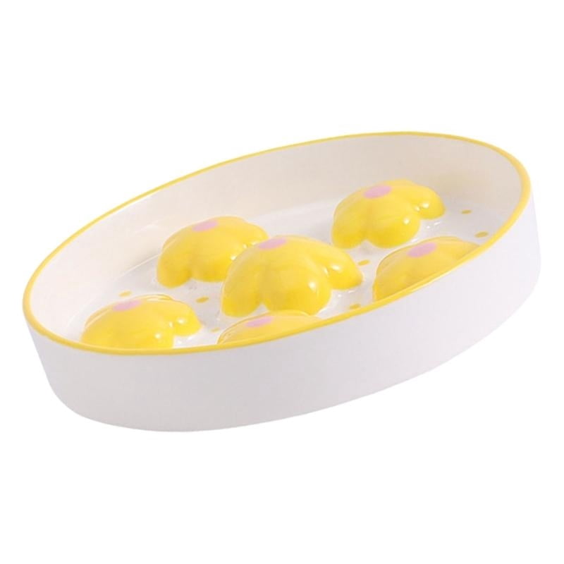 Yiran Hand-Painted Cat Anti-Choking Slow Feeder Bowl, Yellow