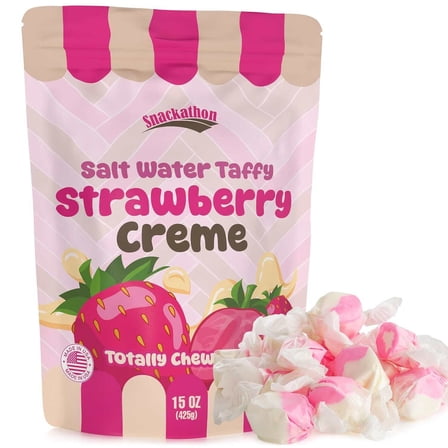 Snackathon Salt Water Taffy, Strawberry Creme, 15 oz Singe Resealable Bag