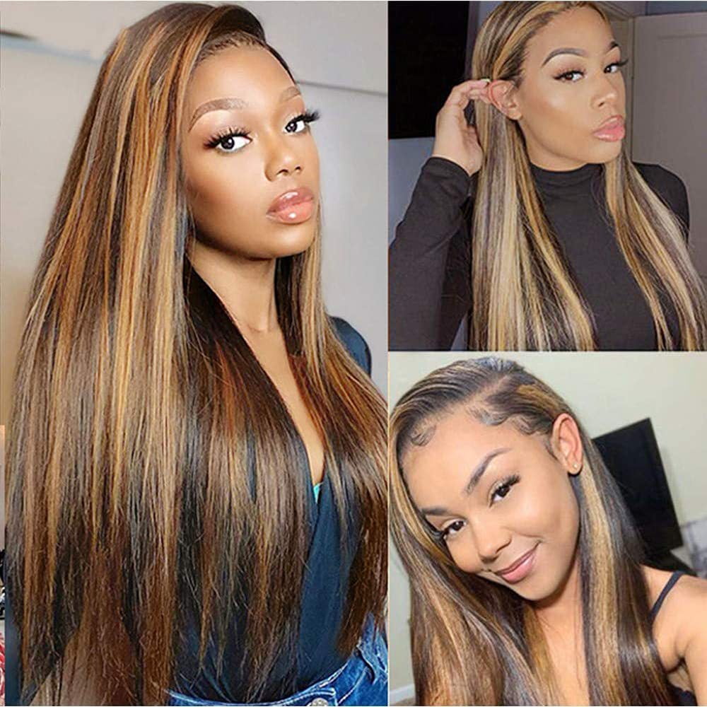 P4/27 Highlight 13x4 Lace Front Wig Brazilian Straight Human Hair Wig for Women Ombre Lace Frontal Wig Pre Plucked With Baby Hair 16 inch