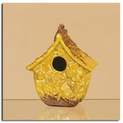 2 Bright Yellow Outdoor Garden Distressed Rustic Ceramic Birdhouses 7.25"