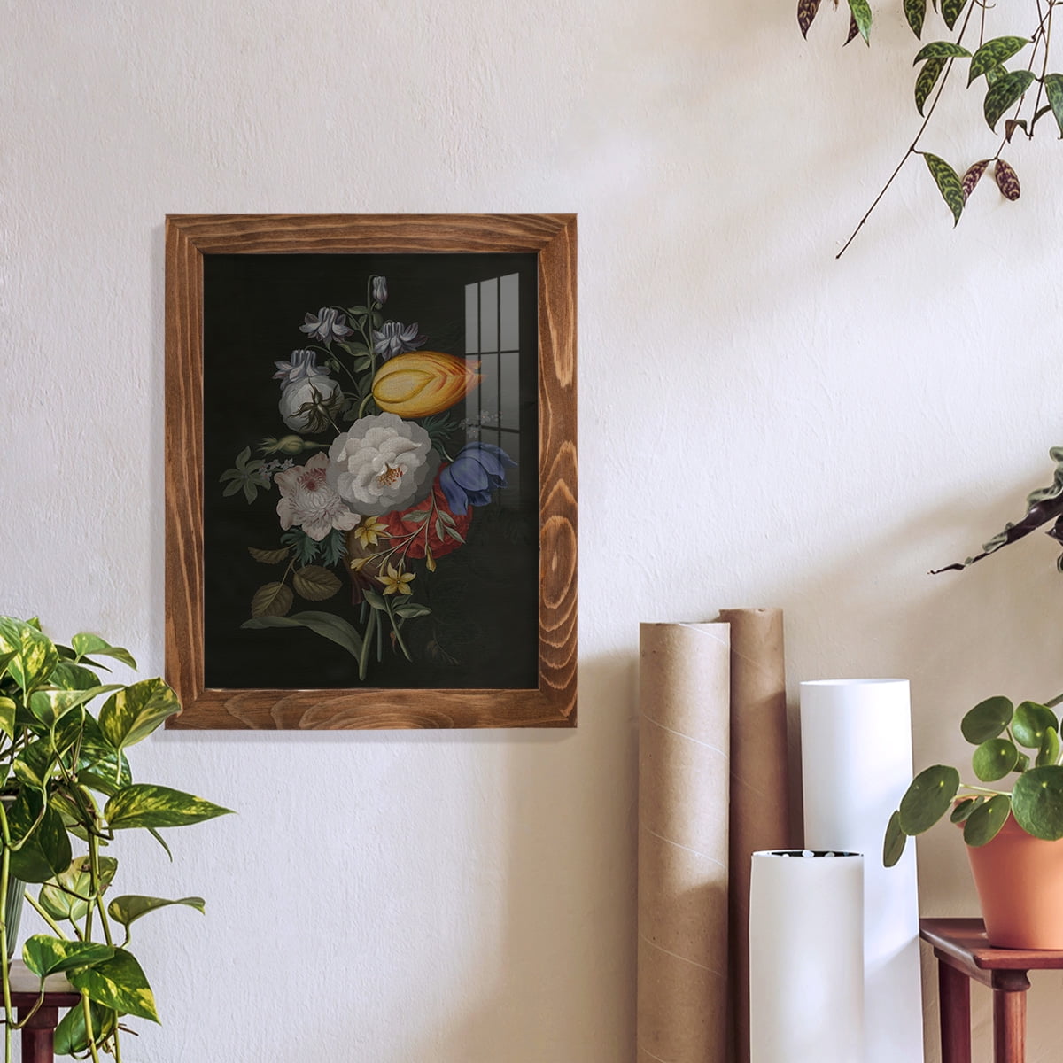 Dramatic Bouquet III -Framed Print w/glass-Walnut