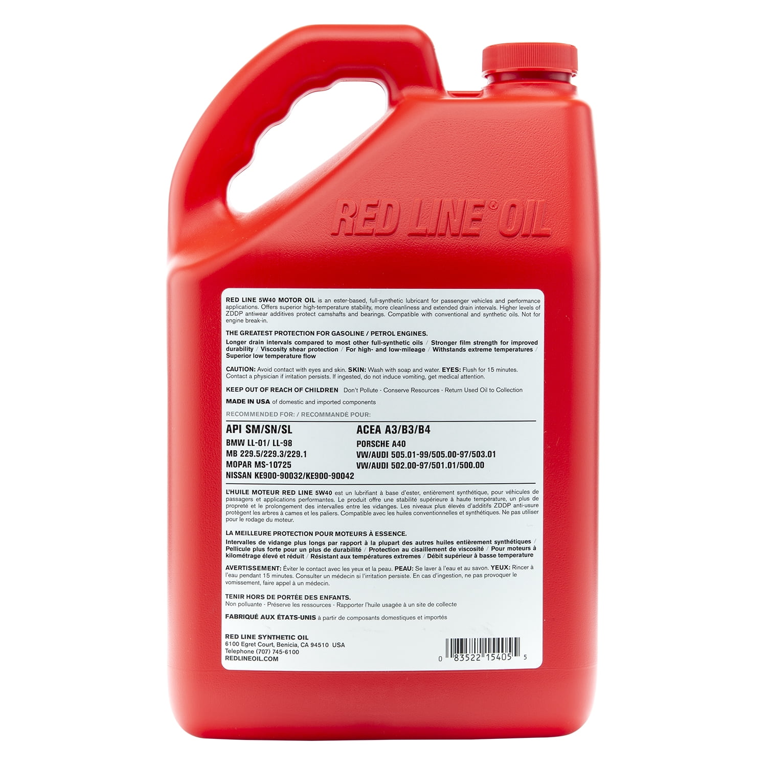 Redline Engine Diesel 15405 5W40 Synthetic Motor Oil, Gallon