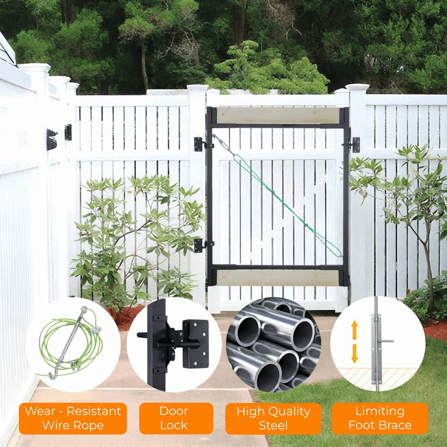 Cxforste Self-Closing Fence Gate Frame Kit, Adjustable 36-72 inch DIY Heavy-Duty Black Steel for 1x4 2x4 Wood