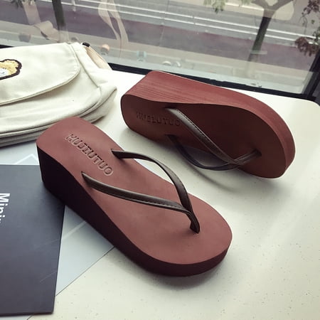 

Women s Solid Color Flip Flops Slip On Platform Casual Summer Slides Non-slip Wedge Beach Slides