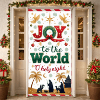 Decorative Design Christmas Banner Holy Night Joy to the World Holiday Decoration Outdoor Indoor Christmas Celebration Banner for Church Event Family Gathering Gift Decoration