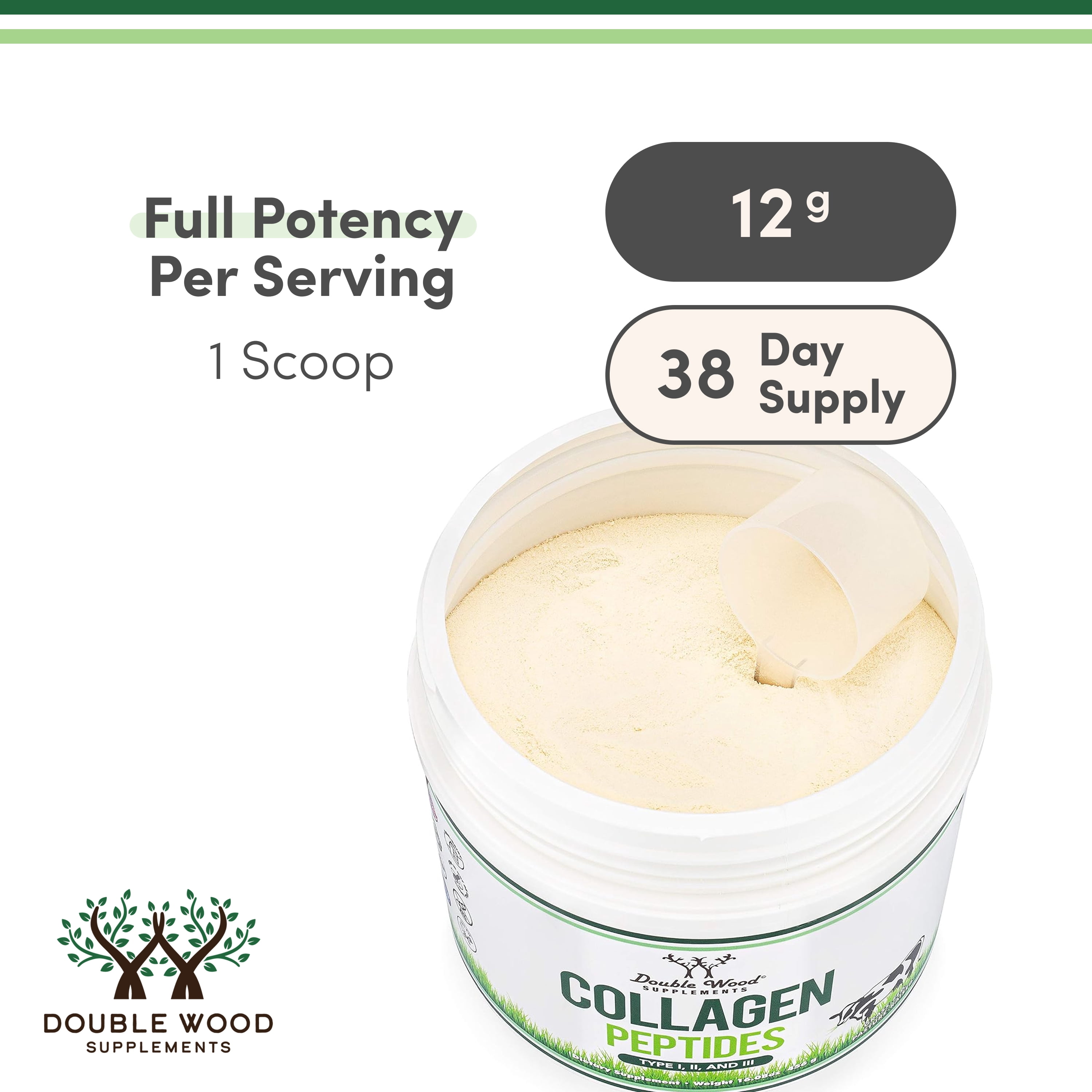 Hydrolyzed Collagen Peptides Protein Powder - Keto - 16.08oz - Multi Type 1, 2, and 3 (Grass Fed Bovine Source)(Colageno Hidrolizado) for Women and Men, Unflavored - No Clump with Scoop