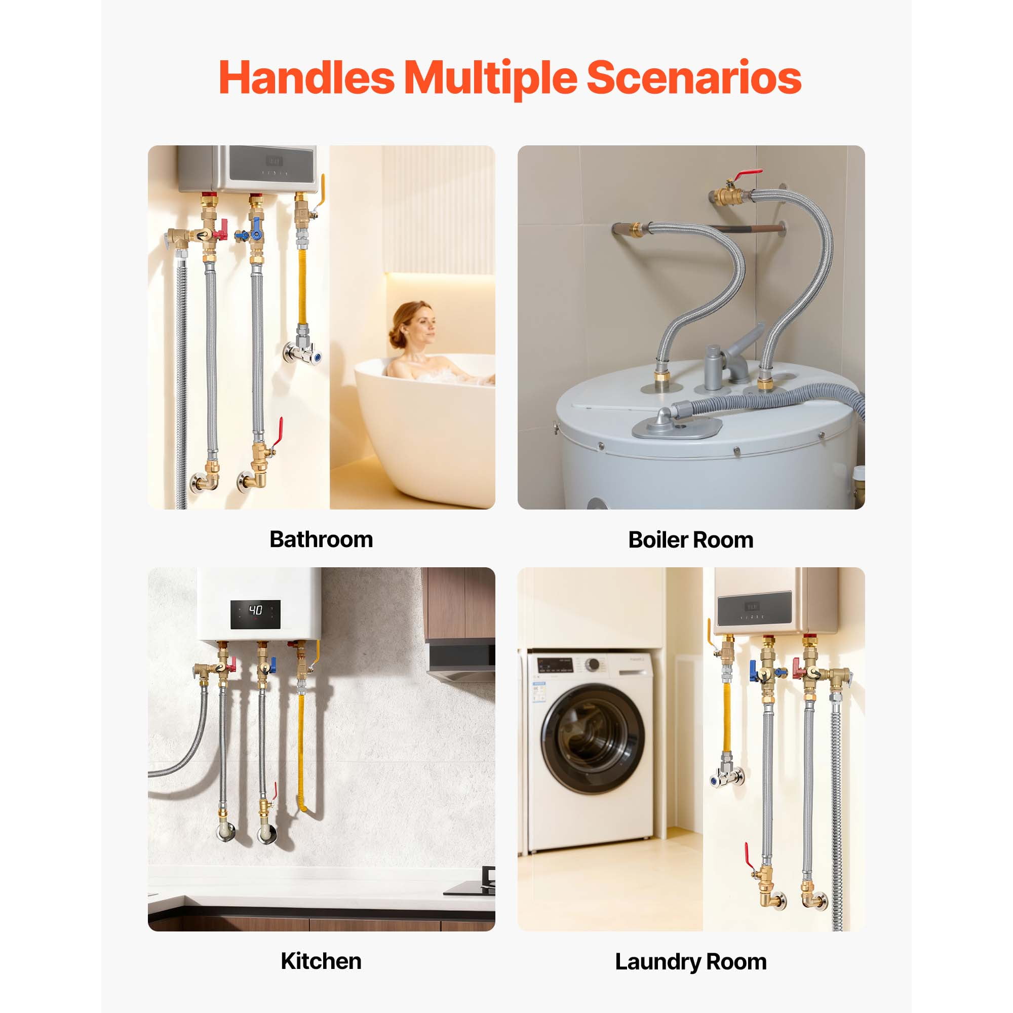 KFFKFF Water Heater Kit with Push-Fit Valve, Flexible Connector and 3/4" FIP x 3/4" PTC Ball Valve, Stainless Steel Braided Supply Line for Bathroom, Kitchen, and Laundry Use