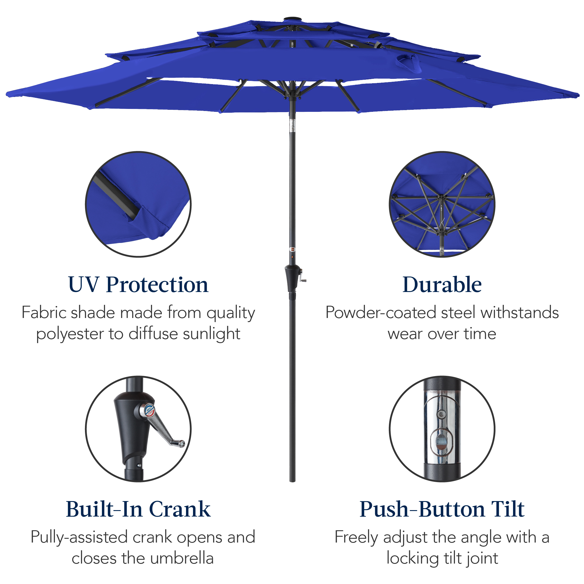 Best Choice Products 10ft 3-Tier Market Umbrella, Resort Blue photo 6