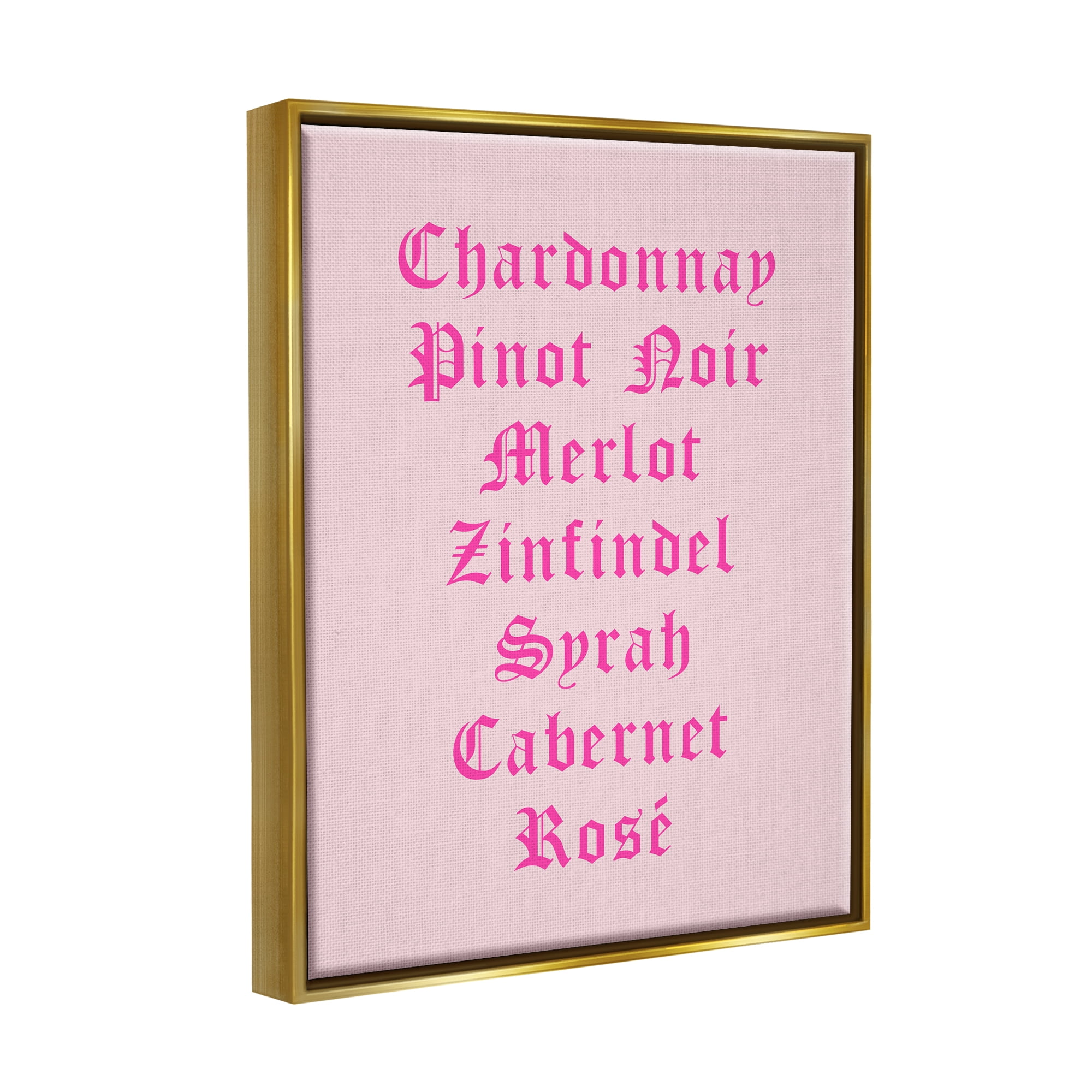 Stupell Industries Chic Pink Wine List Food & Beverage Painting Gold Floater Framed Canvas Art Print Wall Art, 25 x 31