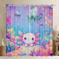 Erosebridal Kawaii Axolotl Curtains and Drapes (38x45), Blue Pink 30%-50% Blackout Curtains for Bedroom, Ocean Coral Curtains for Living Room, Window Drapes Room Decor