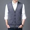 thumbnail image 4 of Men's Autumn Winter Buttoned V-Neck Wool Blend Sweater Vest Collarless Sleeveless Pullover, 4 of 8