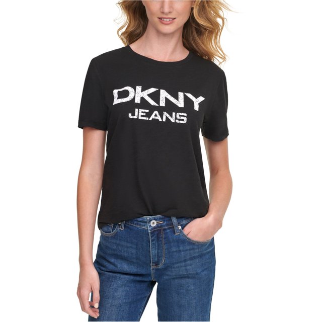 DKNY Womens Cotton Logo Graphic T-Shirt black XS