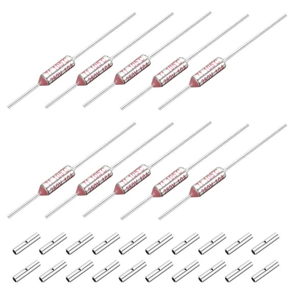 10 Pcs Metal Temperature Thermal Fuse SF105 105C 221F 10A 250V Cutoff Thermal Fuse with 20 Pcs BN1.25 Bare Terminal Butt Connector