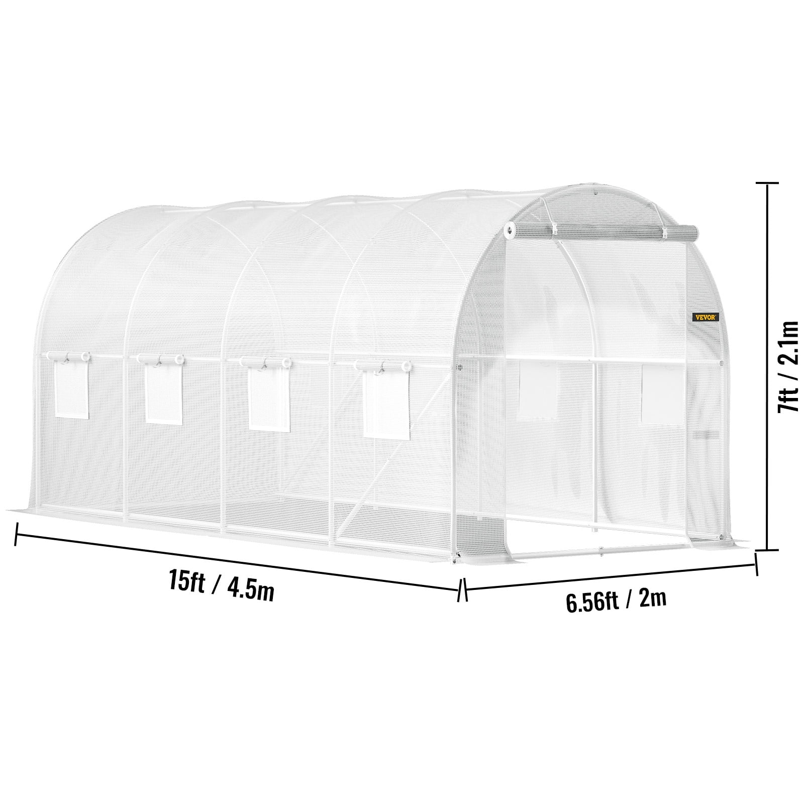 VEVOR 15 x 6.5 x 7 ft Walk-in Tunnel Greenhouse, Portable Plant Hot House with Galvanized Steel Hoops