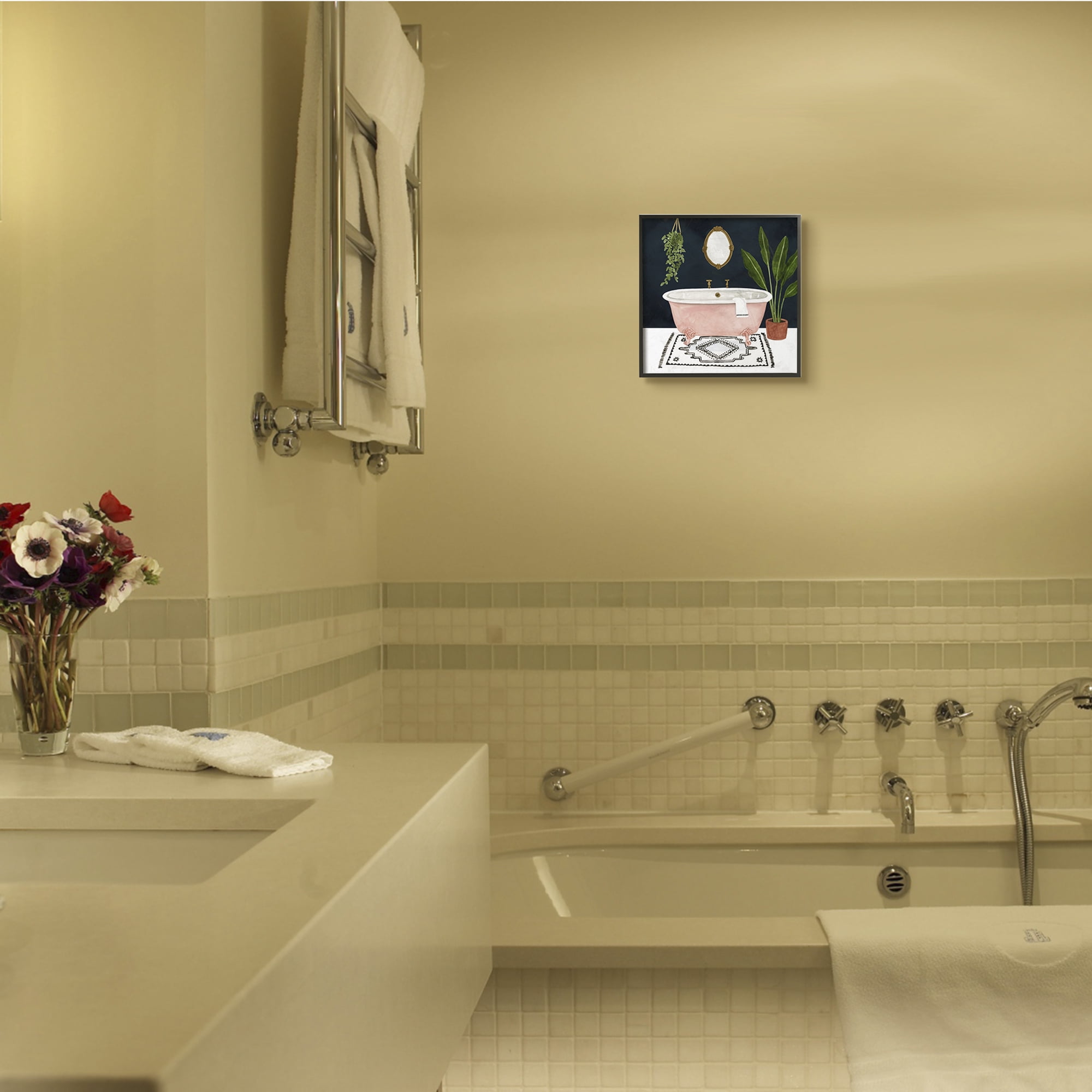 Stupell Industries Designer Bathroom Pink Blue Design Framed Wall Art by Victoria Borges