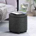 thumbnail image 4 of Designs4Comfort Pouf de Rangement Rond d'Accent avec Couvercle Réversible en Tissu Gris, 4 of 7