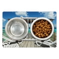 thumbnail image 1 of Travel Pet Mat for Food and Water, Beach Sunbeds Ocean Sea Scenery with Wooden Seem Pier Image Print, Non-Slip Rubber Mat for Dogs and Cats, 18" X 12", by Ambesonne, 1 of 2