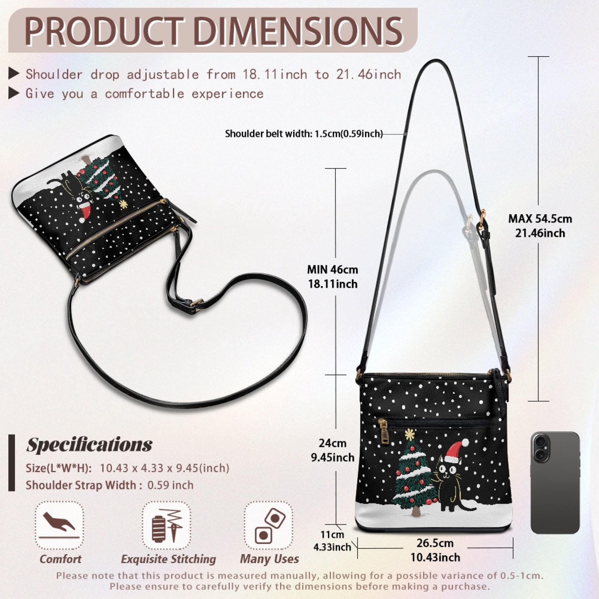 ZUXONGSY Christmas Cat Tree Snowflake Print Shoulder Bag for Women Lightweight Crossbody Purse Mini Satchel with Adjustable Wide Strap for Shopping Business