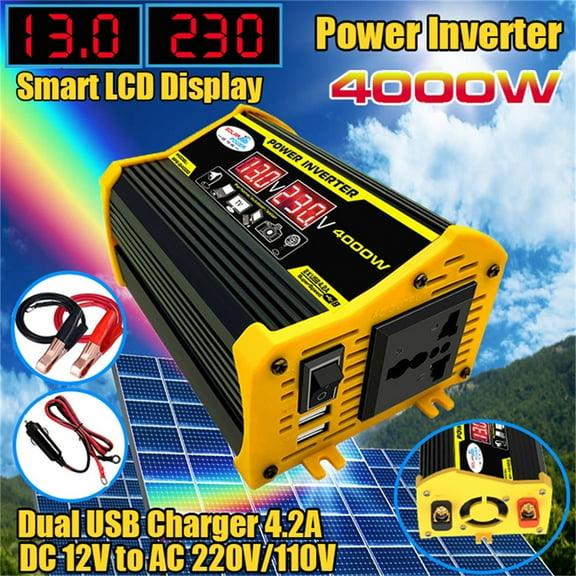 4000W Solar Power Inverter Kit 12V to 220V Converter with LCD Display USB Ports for Home Car Outdoor Use