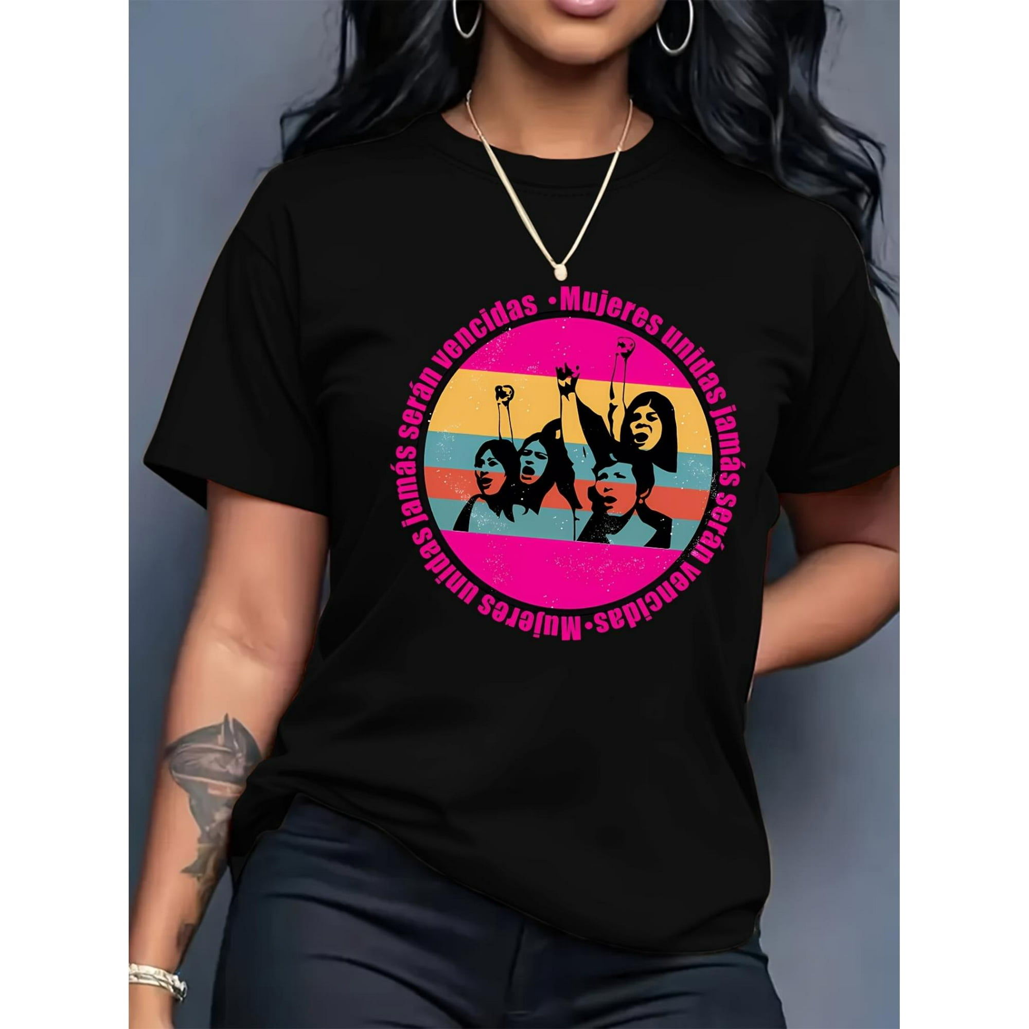 Haut de Mode Décontracté Imprimé pour Femmes, T-Shirt à Manches