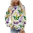 thumbnail image 2 of Gamivast Carnival Theme Shirts for Women Funny Mask Graphic Long Sleeve Drop Shoulder Sweatshirts Trendy Round Neck Party T-Shirt Mardi Gras Day Outfits, 2 of 6