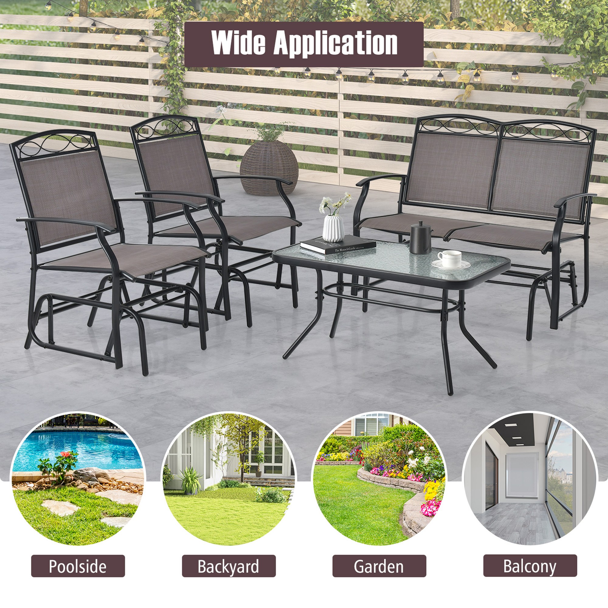 Gymax 4PCS Outdoor Glider Chair & Table Set Patio Conversation Furniture Set