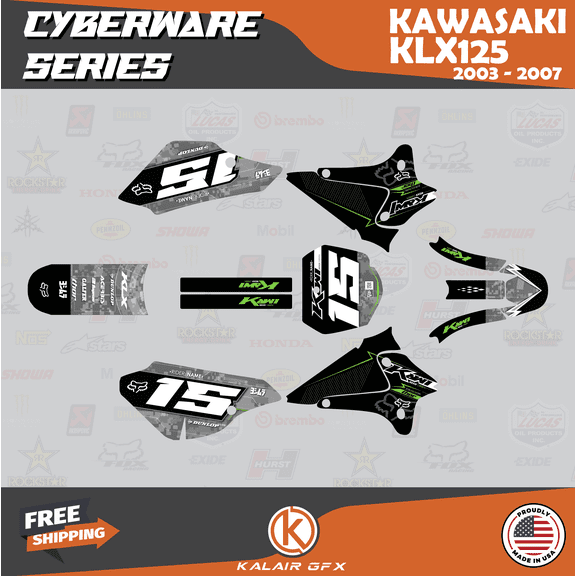 Kalair GFX Graphics Kit for Kawasaki KLX125 (2003-2007) Cyberware Series