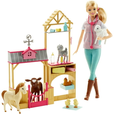 Barbie Farm Vet Playset with Doll, 7 Animals & Career