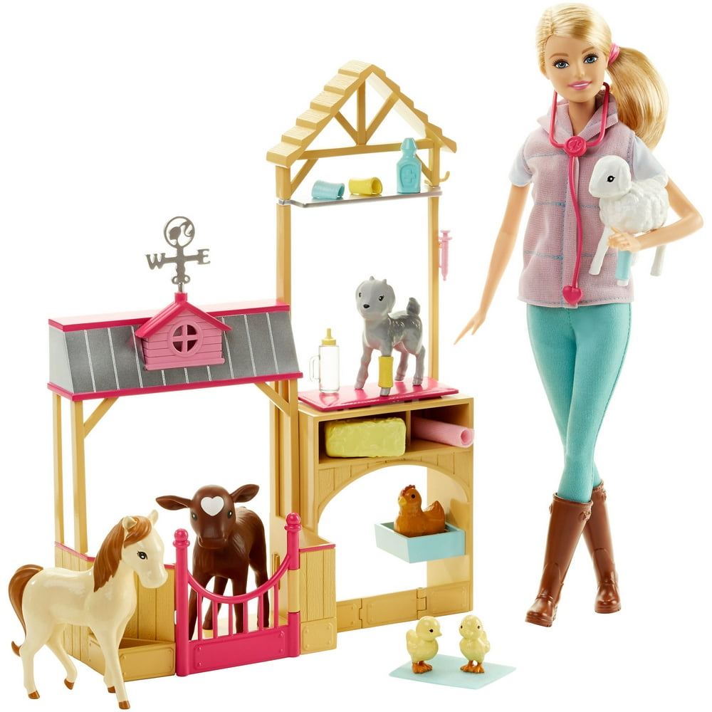 Barbie Farm Vet Playset with Doll, 7 Animals & Career Accessories
