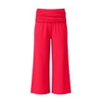 thumbnail image 3 of Girls Coral Fold Over Flared Yoga Pants High Waist Ruched Wide Leg Casual Comfortable Lounge Trousers Hot Pink 130, 3 of 4