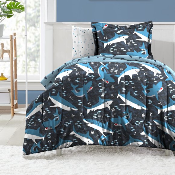 Juego de ropa de cama Dream FACTORY Kids de 5 piezas con forma de tiburón azul
