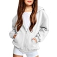 thumbnail image 3 of Girls Boys Full Zip Up Hooded Sweatshirt Fleece Lined Jacket Oversized Drop Shoulder Hoodie Solid Basic Sweatshirts Outerwear, 3 of 7