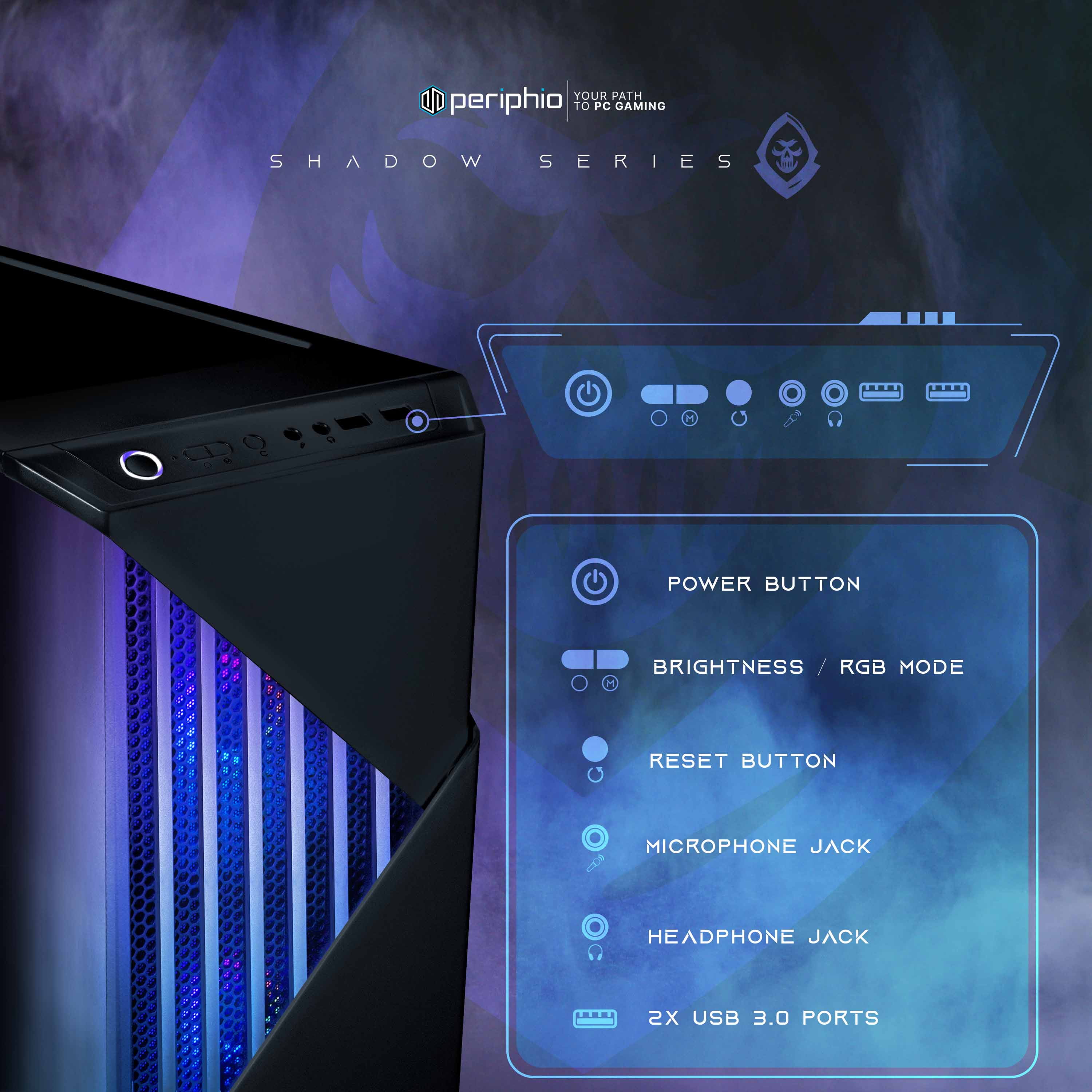 Periphio Reaper Gaming PC Computer - AMD Ryzen 5 5600G, Radeon Vega 7 Graphics, 1TB NVMe, 16GB DDR4 RAM, Windows 11 RGB Battlestation Gaming Bundle
