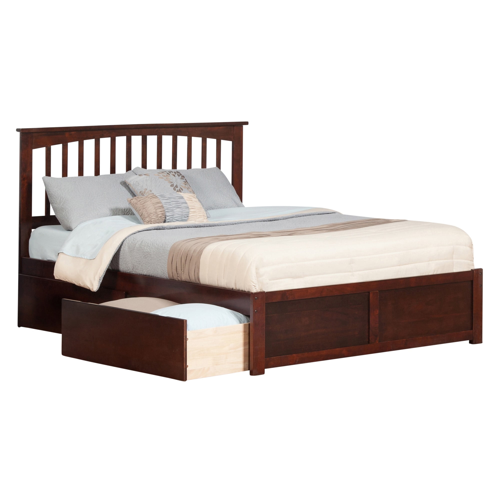 Atlantic Furniture Mission Queen Platform Bed With Flat Panel Foot Atlantic Furniture Mission Queen Platform Bed With Flat Panel Foot Board And 2 Urban Drawers In Walnut