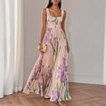 thumbnail image 2 of CIENVNSTG Wedding Guest Dresses For Women 2026 Square Neck Sleeveless Floral Pleated Maxi Dress Belted Flowy Sundress Boho Outfit Pink 2XL, 2 of 8