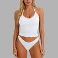 thumbnail image 4 of Womens Tank Tops with Shelf Bra Ribbed Crop Tees Halter Scoop Neck Backless Yoga Workout Camisole Summer Shirt (M, White), 4 of 6