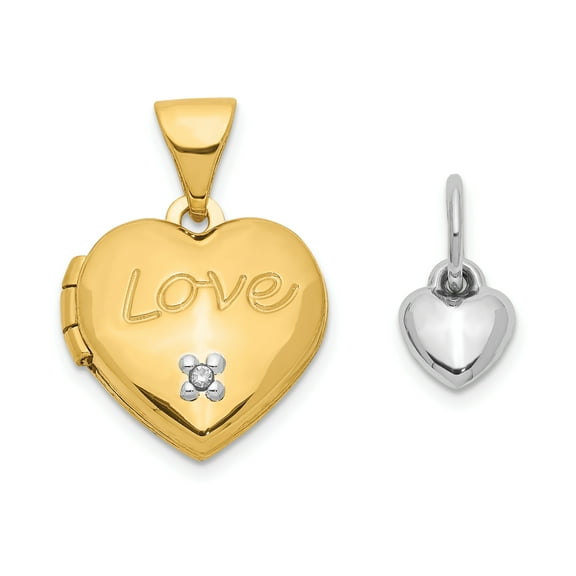 14k Two-tone Heart Locket and Heart Pendant