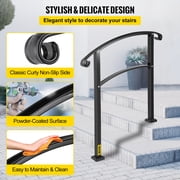 VEVOR Transitional Handrail Fits 1 or 3 Steps Matte Black Stair Rail Wrought Iron Handrail with Installation Kit Hand Rails for Outdoor Steps