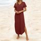 thumbnail image 4 of Vestido Corto para las Mujeres de Verano Color Sólido Cuello en V Vestido de Bolsillo de Manga Corta, Vestido de Verano Casual de las Mujeres para las Salidas de Primavera, 4 of 8