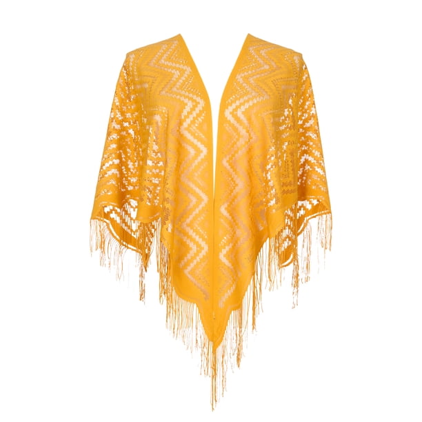 Chales y envolturas INSPIRAR CHIC para vestidos de noche, bufandas triangulares de encaje con flecos para fiestas formales de boda 70.9"x27.6" Amarillo Jengibre