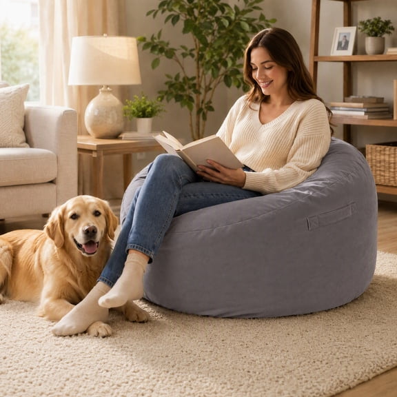 CONCETTA 3 ft Memory Foam Bean Bag Sofa, Washable Velvet Outer Cover & Removable Inner Liner, Large Floor Sofa for Living Room Bedroom, Dark Gray