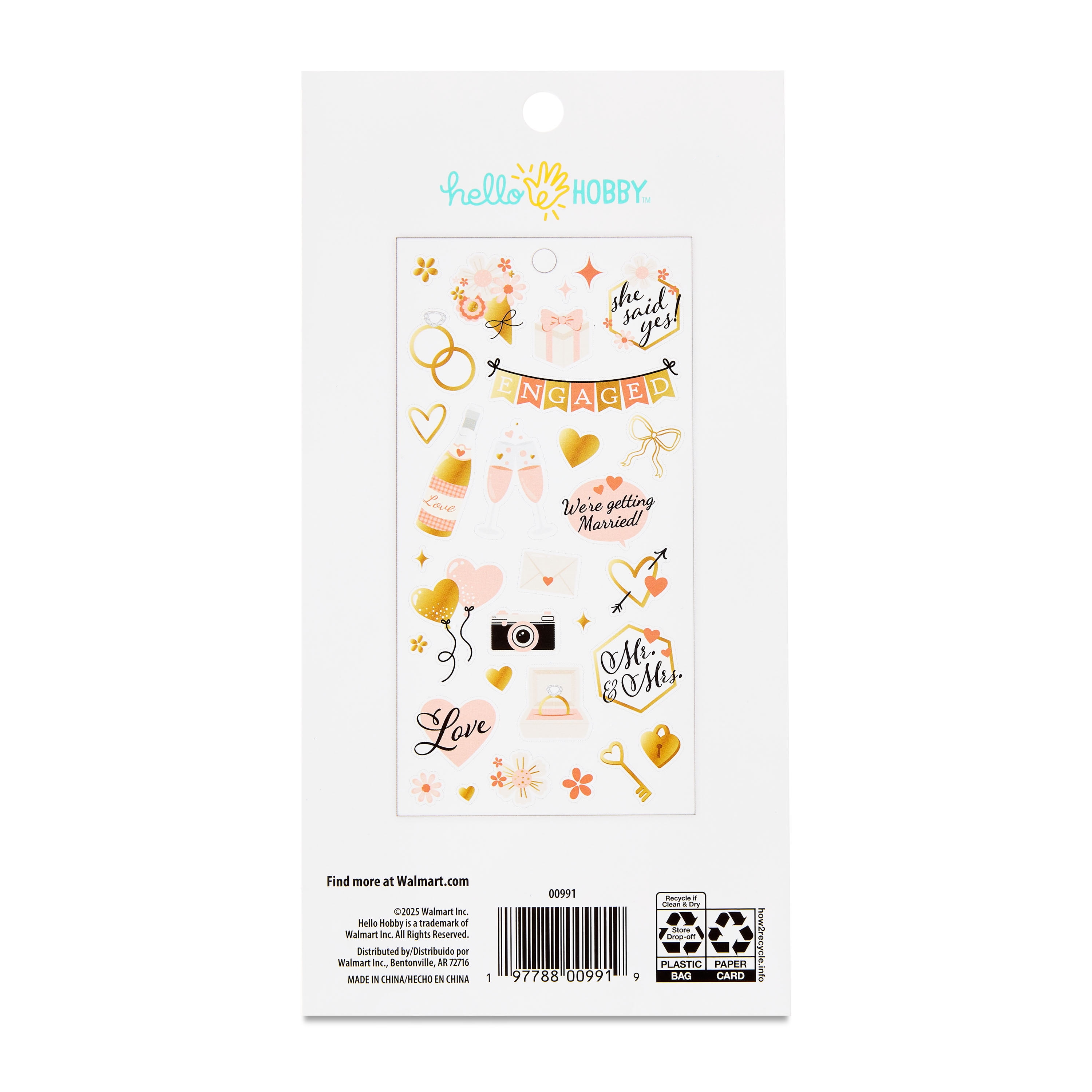 Hello Hobby Multicolor Wedding Engagement Themed Stickers, Wedding Icons, 31 Count