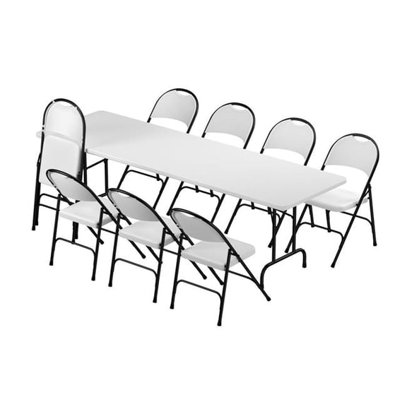 Correll R3096-8RC350-23 30 x 96 in. Plastic Resin Folding Table with 8 Folding Chairs - Gray Granite - Rectangle