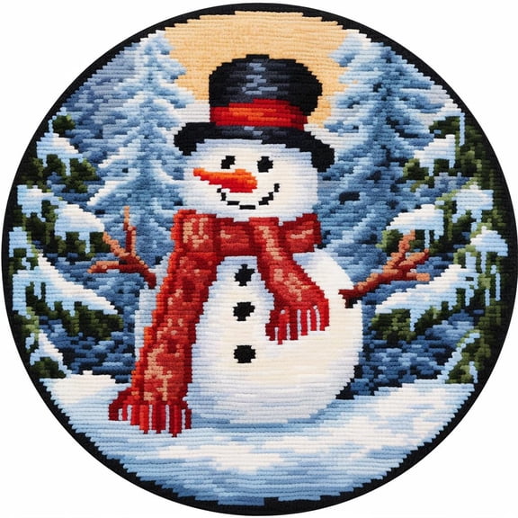 Latch Hook Round Rug Kits Tree Snowman for Beginner Needle Crochet Yarn Kits Embroidery Carpet Cushion Hook and Latch Kit Tapestry Christmas Home Decoration 50x50cm(2)