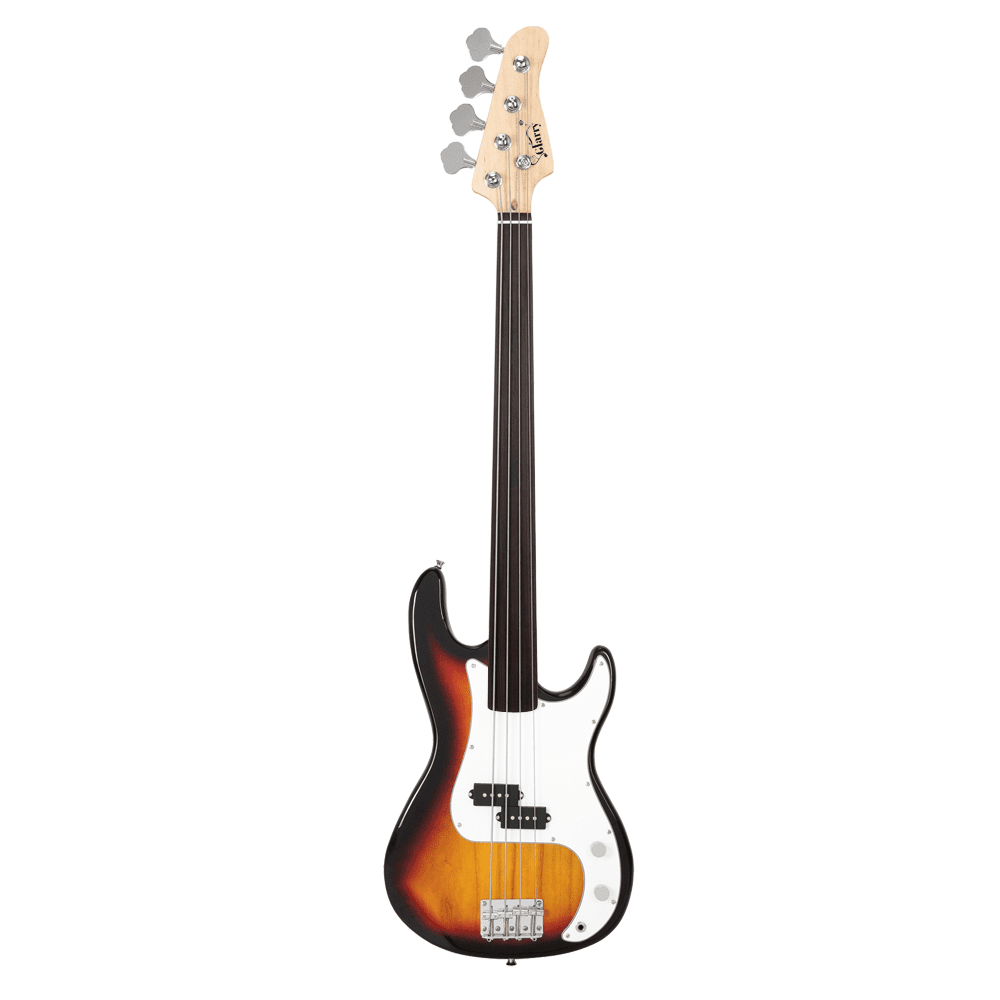 Tcbosik 4 String Fretless Electric Bass with Bag, Full Size Guitar with Strap, Plectrum and Spanner Tool for Beginner Advanced, Sunset Color