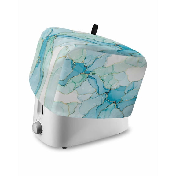 Turquoise Blue Marble Toaster Cover 4 Slice, Large Kitchen Appliance Covers, Modern Abstract Art Cracks Toaster Oven Cover with Loop, Bread Machine Cover Polyester Dust Cover Protection