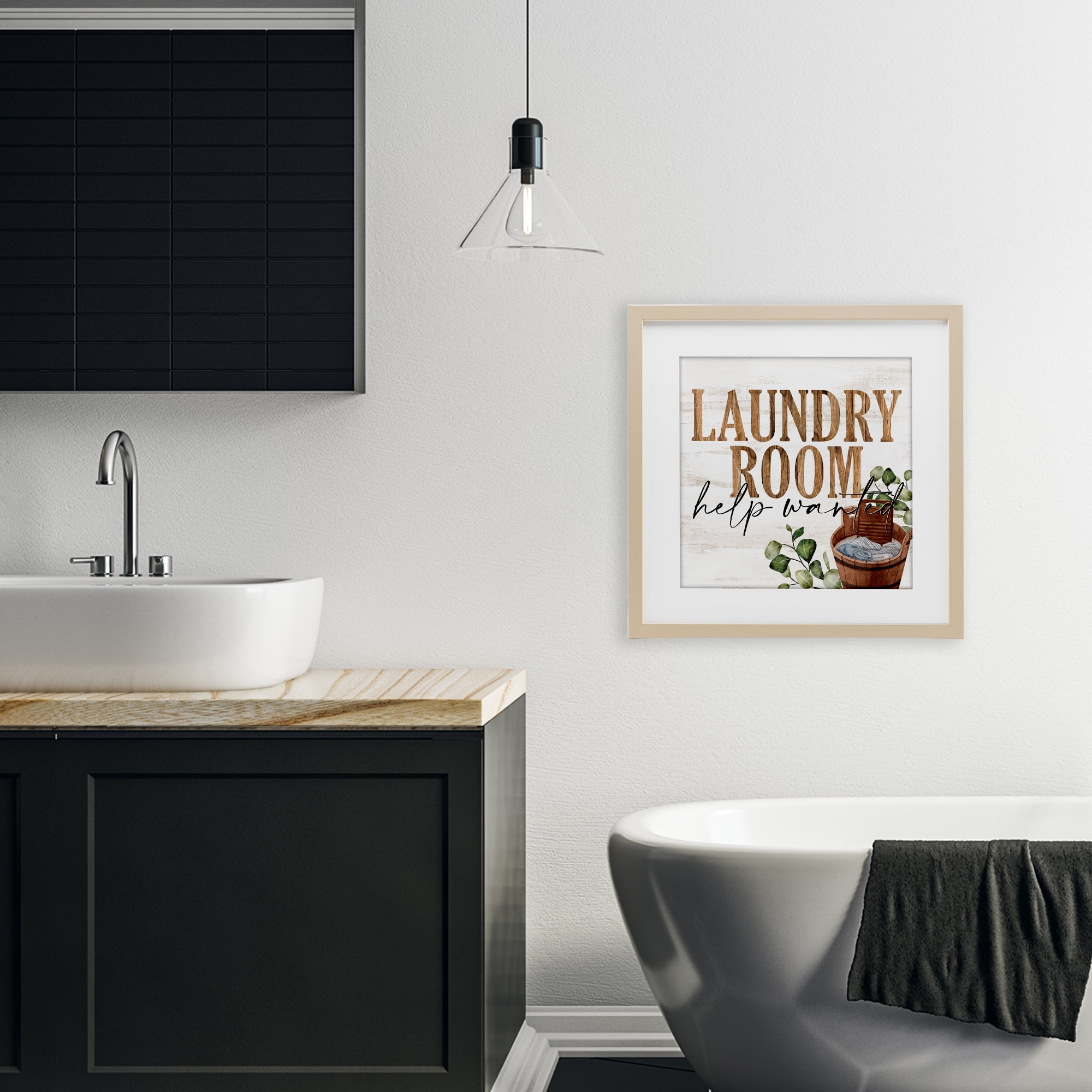 Help Wanted Rustic Laundry Room Birch Framed Print Under Glass, design by Kim Allen