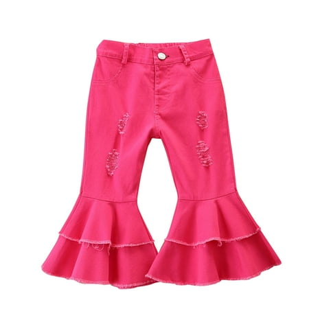 

Little Girl Clothing Kids Baby Girls Solid Color High Waist Denim Ripped Bell Bottoms Jeans Toddler Summer Cool Cute